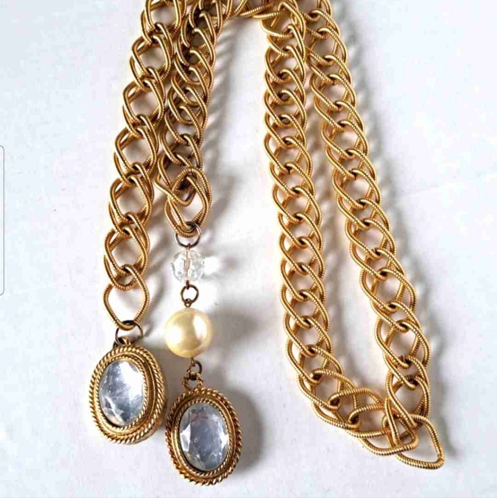 Gold Chain Belt with Crystal Accents Vintage 90's